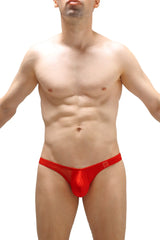Red shiny mesh briefs with smooth satin-like front panel from bikini brach red collection