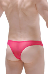 Bright pink bikini capri net fuchsia sheer mesh thong with solid band showing front view
