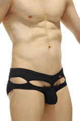 Bikini carlat black men’s underwear in black with cutout details and a small red logo on the waistband