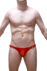 Red mesh thong bikini chains bee red with braided red chain detailing and metal rings