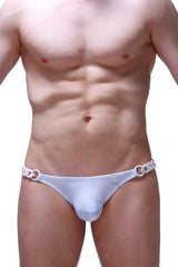 White mesh thong with silver chain waistband detailing from bikini chains marbre sky blue collection