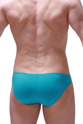 Teal-colored bikini colline briefs made from smooth bamboo fabric in tropical green with a form-fitting design