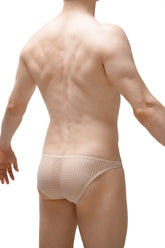 Beige mesh bikini briefs with a snug breathable design from bikini dome durtol nude collection