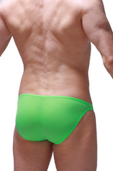 Bikini dome plum neon green bright green form-fitting swim trunks made of smooth stretchy fabric