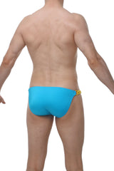 Bright blue bikini chains joe turquoise swim trunks with yellow chain detail on the side for beachwear