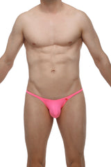 Bikini lhery bulan pink bright pink form-fitting thong made of smooth stretchy fabric with small red logo on side