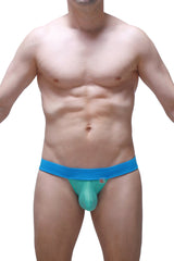 Bright blue and teal petitq bikini linthes bamboo green men’s athletic briefs with supportive contoured design