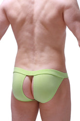 Light green form-fitting bamboo athletic briefs with cutout design bikini manol bamboo apple green front view