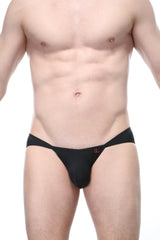 Black mens briefs petitq bikini manol ring black with red logo on front made from soft stretch fabric