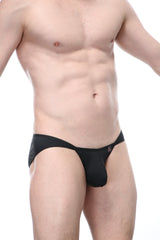Petitq bikini manol ring black mens briefs with snug form-fitting design and small logo on front in black fabric