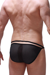 Black mesh briefs petitq bikini orbar durtol with white dot pattern and thin elastic waistband