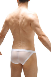 White sheer mesh briefs bikini merpins white with solid white waistband shown from the back side