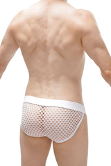 PetitQ bikini mesh white white mesh briefs with solid white waistband front view