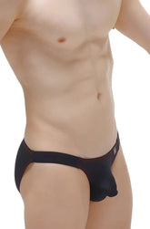 Bikini mothern black men’s briefs with red trim on waistband made from soft breathable fabric for everyday comfort