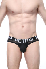 Black petitq bikini noth briefs with mesh waistband and solid fabric body for comfortable everyday wear