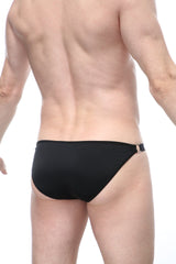 Black swim trunks petitq bikini bayel with sleek form fitting design and metallic side buckle for stylish swimwear