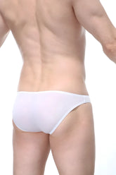 White bikini pic briefs with a smooth seamless design offering a form fitting comfortable fit