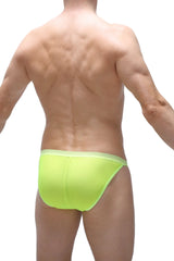 Bikini plaintel net neon yellow bright neon green briefs with smooth form fitting design in front view