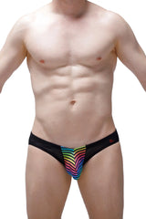Black briefs bikini prix monti with vibrant rainbow wave pattern on front in soft breathable fabric
