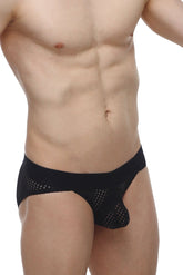 Petirq bikini protruder durtol black black mesh briefs with solid waistband front view