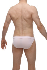A sleek light pink bikini brief with smooth bamboo fabric and subtle seam detailing in bamboo pink color