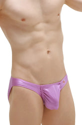 Purple metallic briefs bikini taik joe with ruched front and small logo on waistband