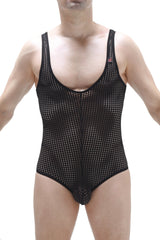 PetitQ Bodybrief Durtol black black mesh one-piece swimsuit with plunging neckline and thin shoulder straps