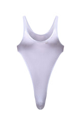 PetitQ bodythong Carbay Bee white white mesh high-cut bodysuit with scoop neckline and thin straps