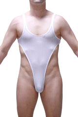 White mesh one-piece swimsuit with high-cut leg design from petitq bodythong carbay bee white collection