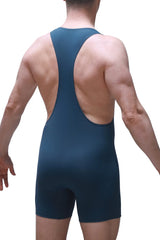 Bodyboxer blue dark teal athletic singlet with racerback design and short legs for active wear