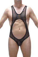 Bodybriefs mus net black mesh bodysuit with cutout design showing front details in breathable fabric