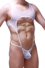 White mesh one-piece swimsuit with cutout design and adjustable straps by PetitQ Bodystring Naves White
