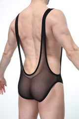 Petitq bodysuit altorf net black black mesh backless bodysuit with thin shoulder straps shown from the back side