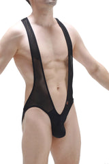 Black mesh bodysuit antry net one-piece swimsuit with thin shoulder straps and a plunging neckline