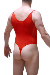 Red one-piece bodysuit bevans with thin straps and high-cut leg design for stylish swimwear use
