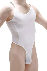 Bodysuit Bevans white form-fitting one-piece swimsuit with chain-studded shoulder straps for stylish beachwear