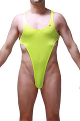 Bright neon yellow one-piece swimsuit petitq bodythong carbay joe with high-cut leg and thin shoulder straps
