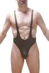 Bodysuit thong Gonzac plum green sleek olive green one-piece swimsuit with thin straps and low-cut front design