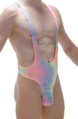 Bodysuit thong lepuil matala vibrant tie dye one-piece swimsuit with plunging neckline in pastel pink blue and yellow