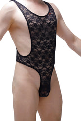Black lace bodythong aunou lace black with floral pattern and sheer fabric showing front side details