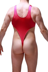 A vibrant red bodythong carbay joe framboise one-piece swimsuit with high-cut legs and thin shoulder straps