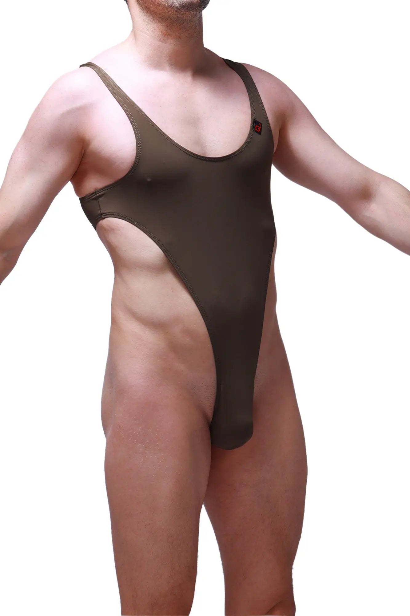 A sleek olive green one-piece swimsuit bodythong carbay olive with high-cut legs and thin shoulder straps