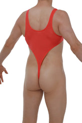 A vibrant red bodythong carbay plum crimson one-piece swimsuit with high-cut legs and thin shoulder straps