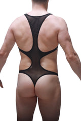 Black sheer mesh bodysuit with bold cutout design for a sexy and stylish look bodythong gracay net black