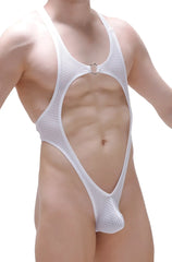 White mesh one-piece swimsuit bodythong journy bee white with cutout design and metallic clasp