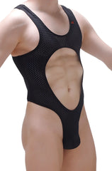 Black mesh one-piece swimsuit bodythong lislay bee black with a cutout design showing the front side