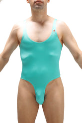 Bodythong Nexon Joe Green sleek turquoise one-piece swimsuit with high-cut leg and thin shoulder straps
