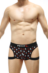 Black petitq boxer poggio millesime men’s briefs with white and red cartoon skull pattern for casual wear