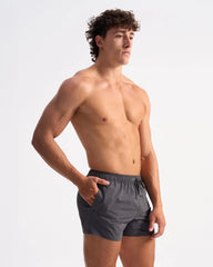Dark gray lightweight bolt 3 short swim trunks with elastic waistband and drawstring for comfortable wear