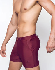 Maroon bondi short athletic shorts with sleek form-fitting design and subtle brand logo on lower leg